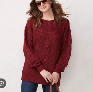 Women's Cable Knit Burgundy Sweater